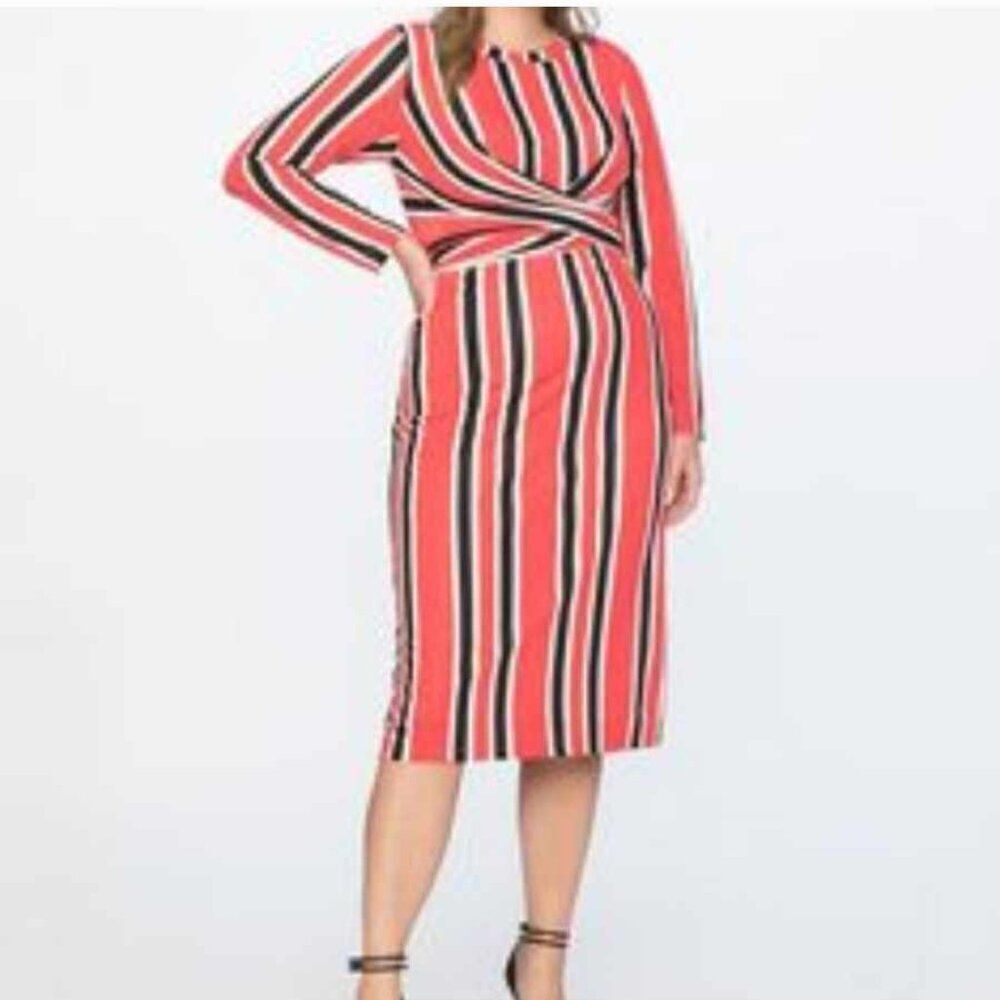 Eloquii Striped Ottoman Tie Back Midi Dress